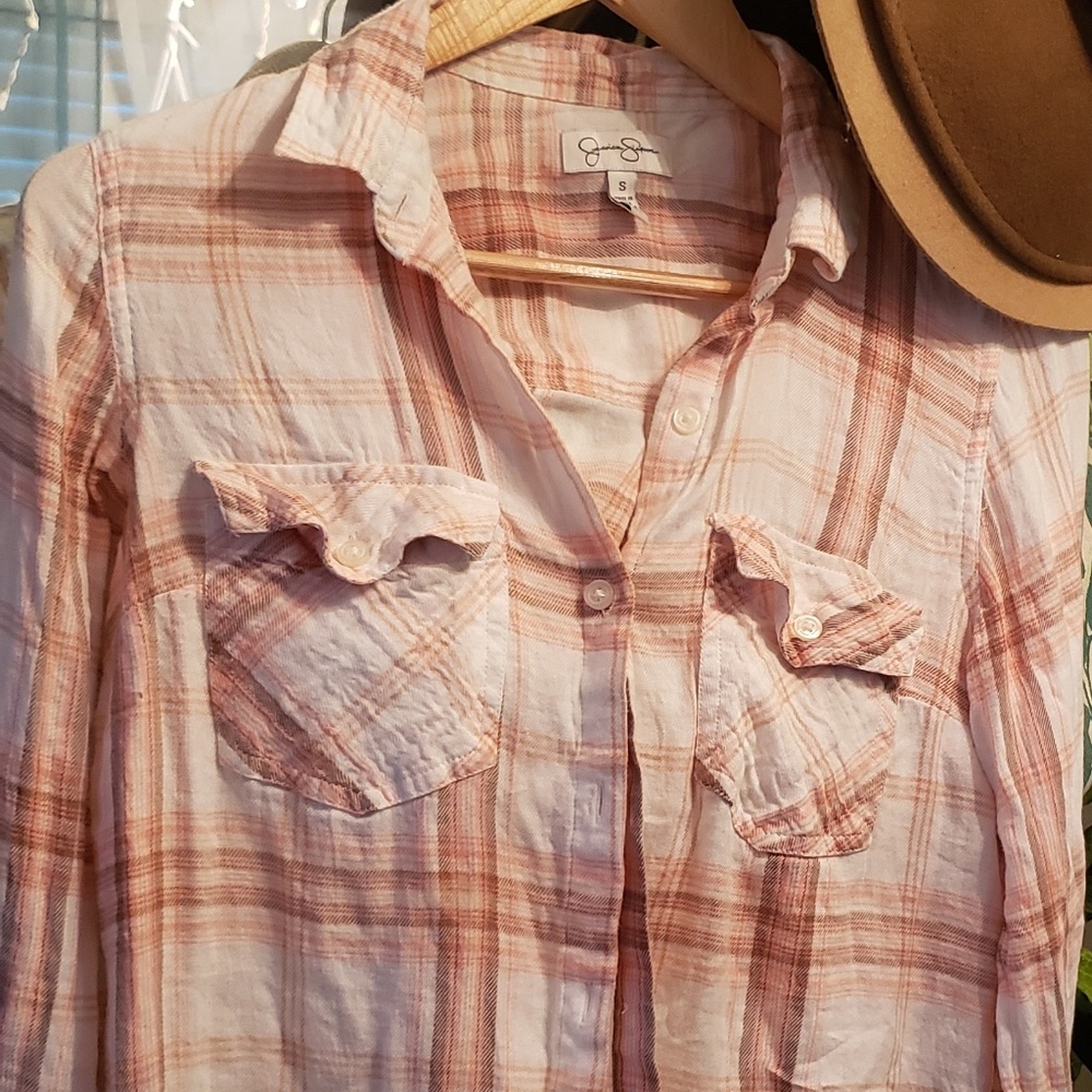 Pink plaid button up